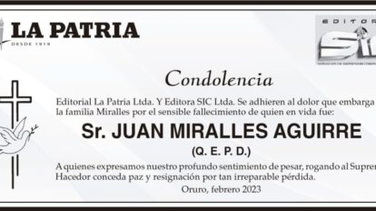 Condolencia por el fallecimiento de Juan Miralles Aguirre