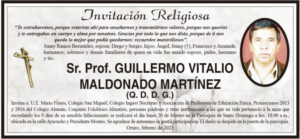 Invitación Religiosa para Guillermo Vitalio Maldonado Martínez
