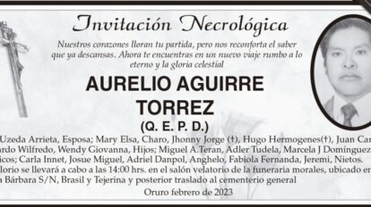 Invitación Necrológica: Aurelio Aguirre torrez (Q. E. P. D.)