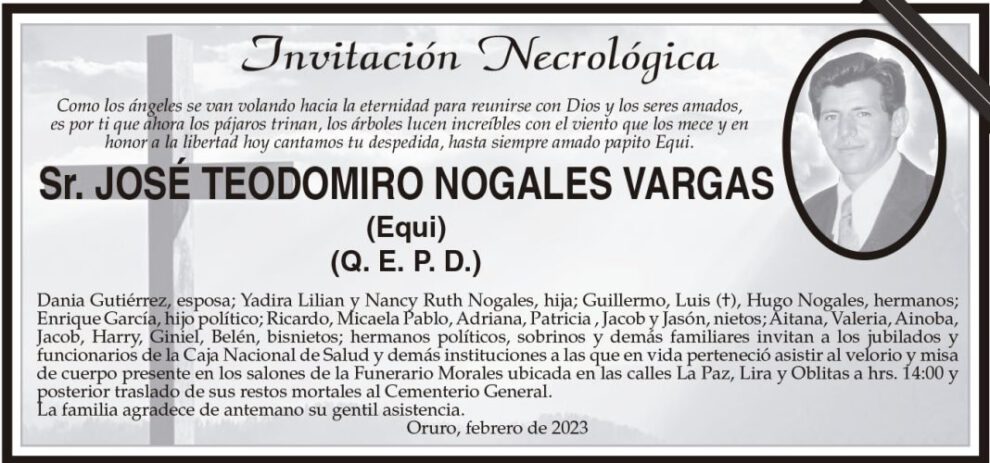 Invitación Necrológica: José Teodomiro Nogales Vargas