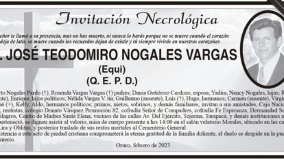 Invitación Necrológica para José Teodomiro Nogales Vargas