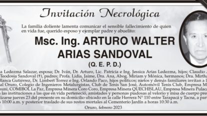 Invitación Necrológica de Arturo Walter Arias Sandoval
