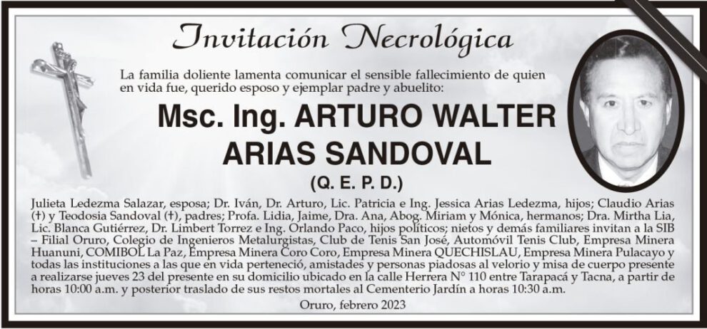 Invitación Necrológica de Arturo Walter Arias Sandoval