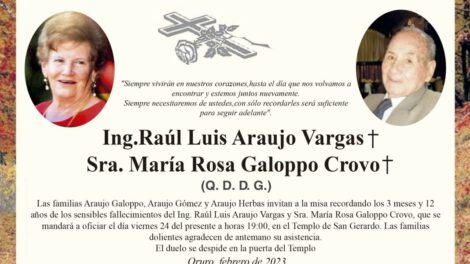 Necrológico de Ing. Raúl Luis Araujo Vargas y Sra. María Rosa Galoppo Crovo