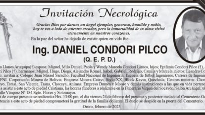 Invitación Necrológica: Ing. Daniel Condori Pilco