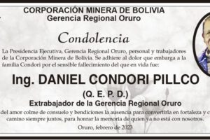 Condolencia por el fallecimiento del Ing. Daniel Condori Pillco