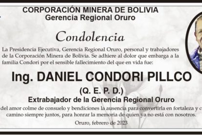 Condolencia por el fallecimiento del Ing. Daniel Condori Pillco