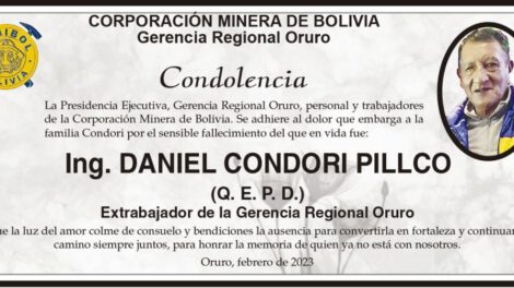 Condolencia por el fallecimiento del Ing. Daniel Condori Pillco