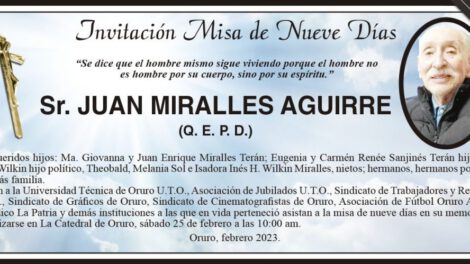 Misa de Nueve Días en memoria de Juan Miralles Aguirre