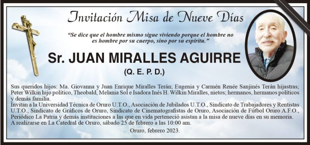 Misa de Nueve Días en memoria de Juan Miralles Aguirre