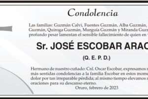 Condolencia por el fallecimiento de José Escobar Araoz