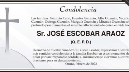 Condolencia por el fallecimiento de José Escobar Araoz