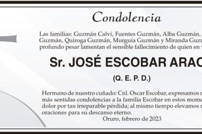 Condolencia por el fallecimiento de José Escobar Araoz