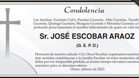 Condolencia por el fallecimiento de José Escobar Araoz