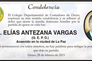 Condolencia por Lic. Elías Antezana Vargas