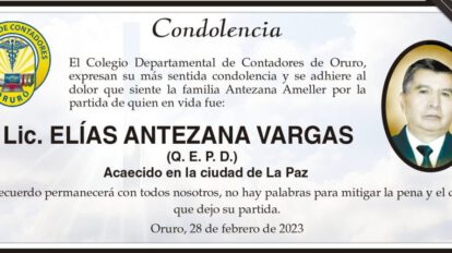 Condolencia por Lic. Elías Antezana Vargas