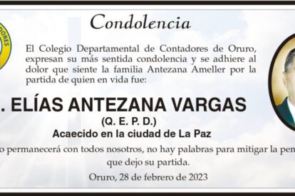 Condolencia por Lic. Elías Antezana Vargas