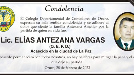 Condolencia por Lic. Elías Antezana Vargas