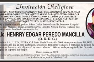Invitación religiosa en memoria de Henrry Edgar Peredo Mancilla