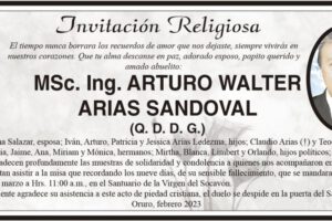 Invitación Religiosa para MSc. Ing. ARTURO WALTER ARIAS SANDOVAL