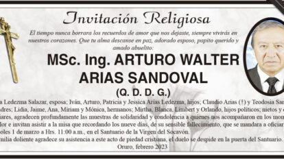 Invitación Religiosa para MSc. Ing. ARTURO WALTER ARIAS SANDOVAL
