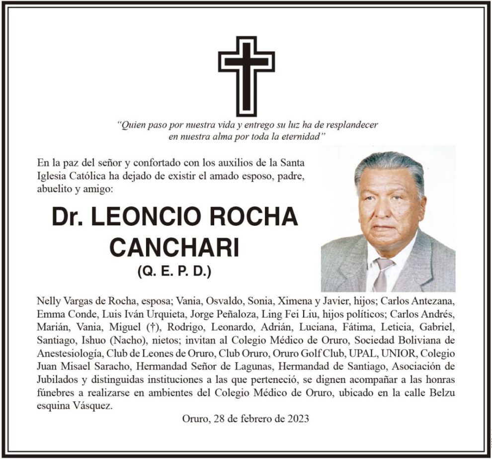 Necrológico del Dr. Leoncio Rocha Canchari