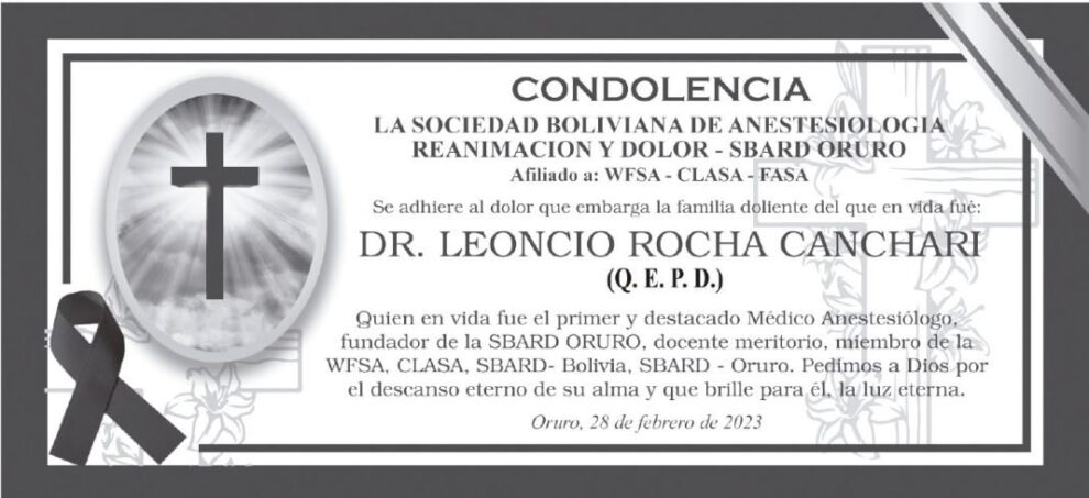 Condolencia por Dr. Leoncio Rocha Canchari