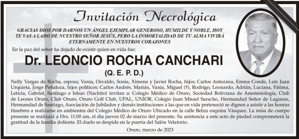 Invitación Necrológica: Dr. Leoncio Rocha Canchari