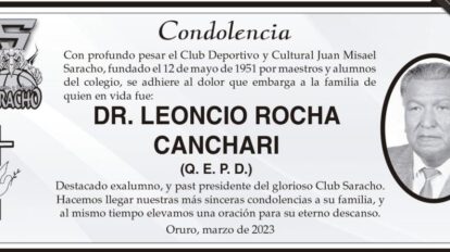 Condolencia por el fallecimiento del Dr. Leoncio Rocha Canchari