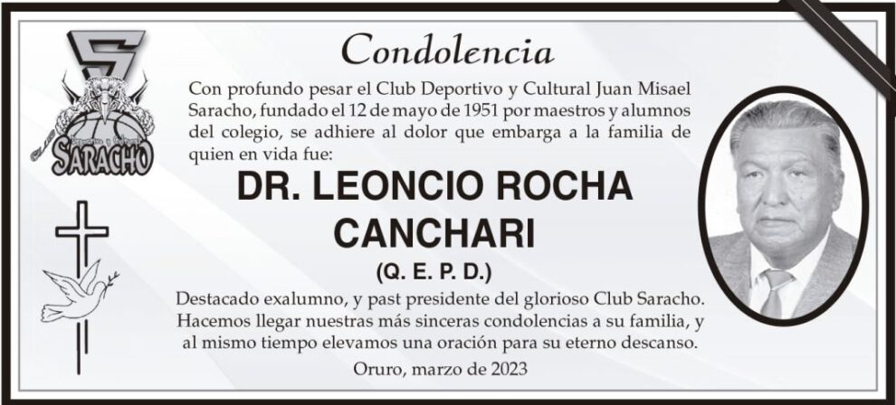 Condolencia por el fallecimiento del Dr. Leoncio Rocha Canchari