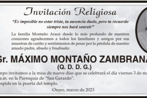 Invitación Religiosa para Máximo Montaño Zambrana