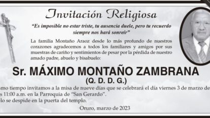 Invitación Religiosa para Máximo Montaño Zambrana