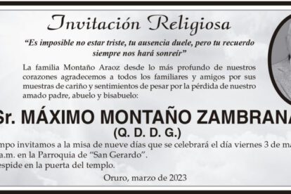Invitación Religiosa para Máximo Montaño Zambrana