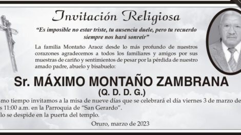 Invitación Religiosa para Máximo Montaño Zambrana