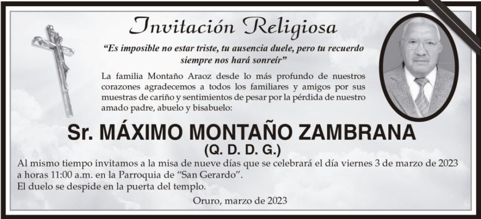 Invitación Religiosa para Máximo Montaño Zambrana
