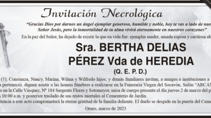 Invitación Necrológica de Bertha Delias Pérez Vda de Heredia