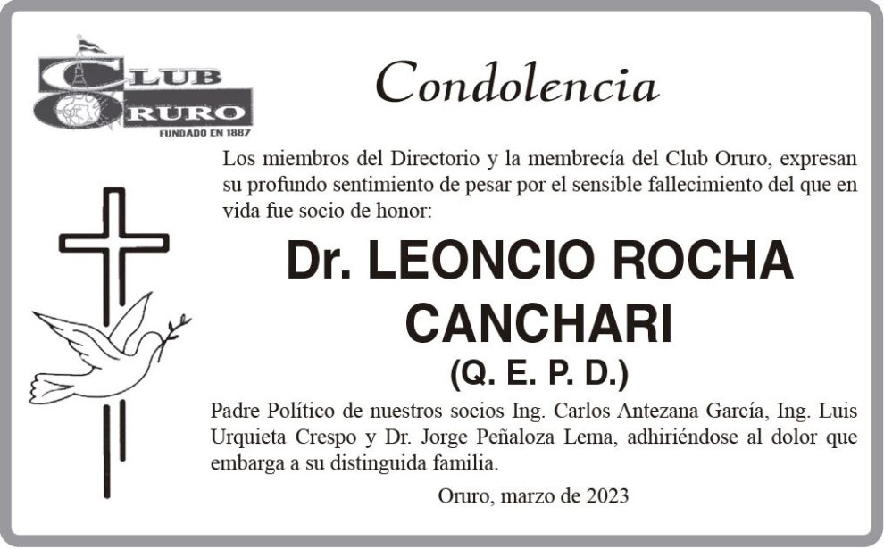 Condolencia por el fallecimiento del Dr. Leoncio Rocha Canchari
