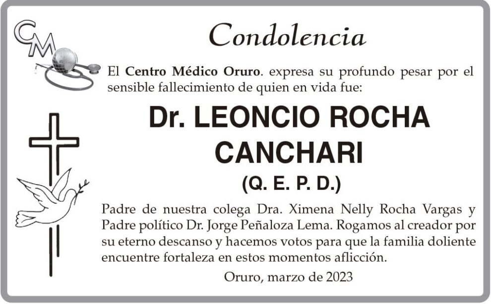 Condolencia por el fallecimiento del Dr. Leoncio Rocha Canchari