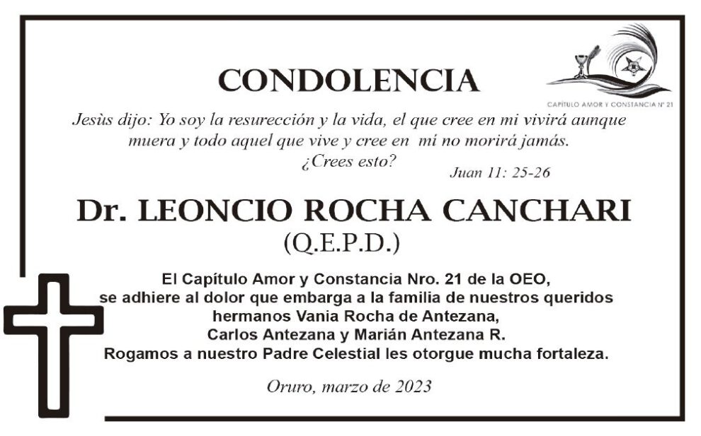 Condolencia por el Dr. Leoncio Rocha Canchari