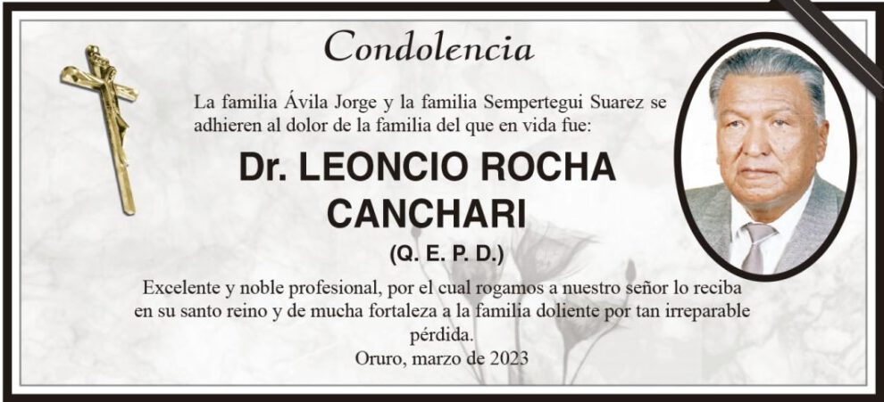 Condolencia por el Dr. Leoncio Rocha Canchari