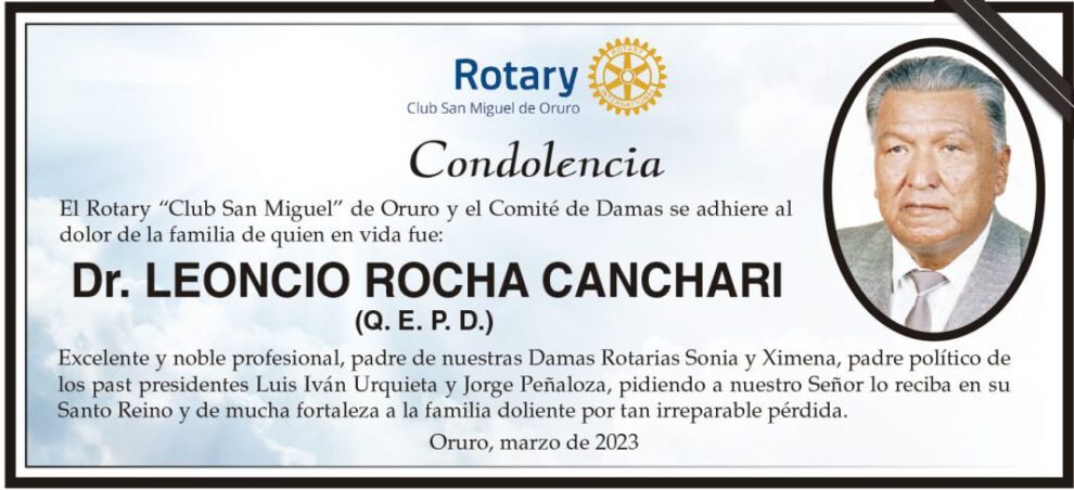 Condolencia por el Dr. Leoncio Rocha Canchari