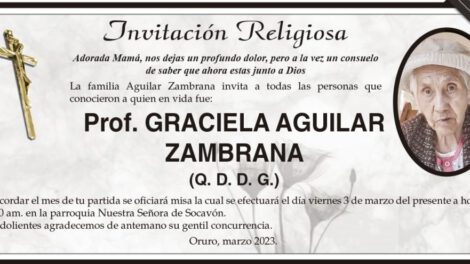 Prof. Graciela Aguilar Zambrana invitación religiosa
