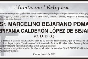 Misa en memoria de Marcelino Bejarano Poma y Epifanía Calderón López