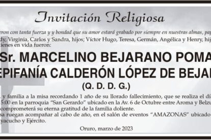 Misa en memoria de Marcelino Bejarano Poma y Epifanía Calderón López