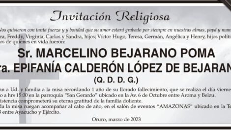 Misa en memoria de Marcelino Bejarano Poma y Epifanía Calderón López