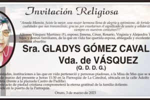 Invitación Religiosa para Gladys Gómez Cavalloty