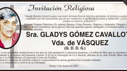 Invitación Religiosa para Gladys Gómez Cavalloty