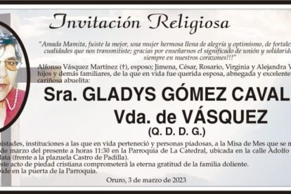 Invitación Religiosa para Gladys Gómez Cavalloty
