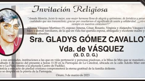Invitación Religiosa para Gladys Gómez Cavalloty