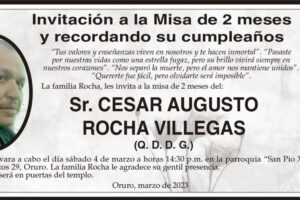 Invitación a la misa de recordación de Cesar Augusto Rocha Villegas